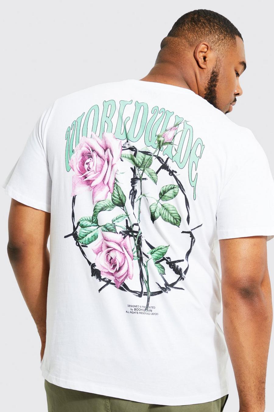 White Plus Floral Rose Back Print T-shirt