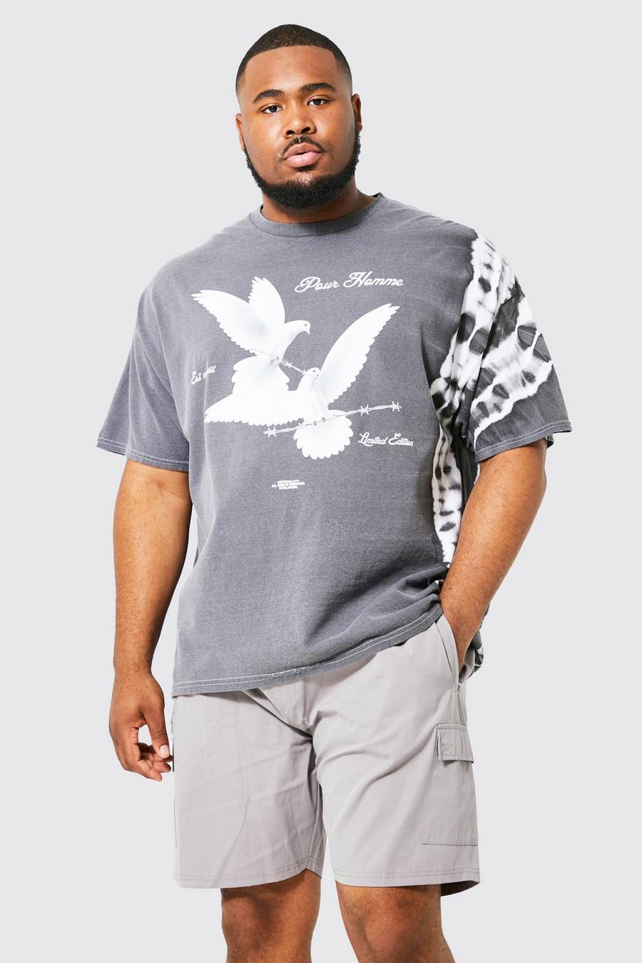 Charcoal grå Plus Bleach Dove Print T-shirt