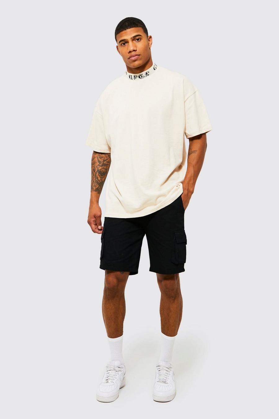 Oversize T-Shirt & Twill Cargo-Shorts, Stone beige image number 1