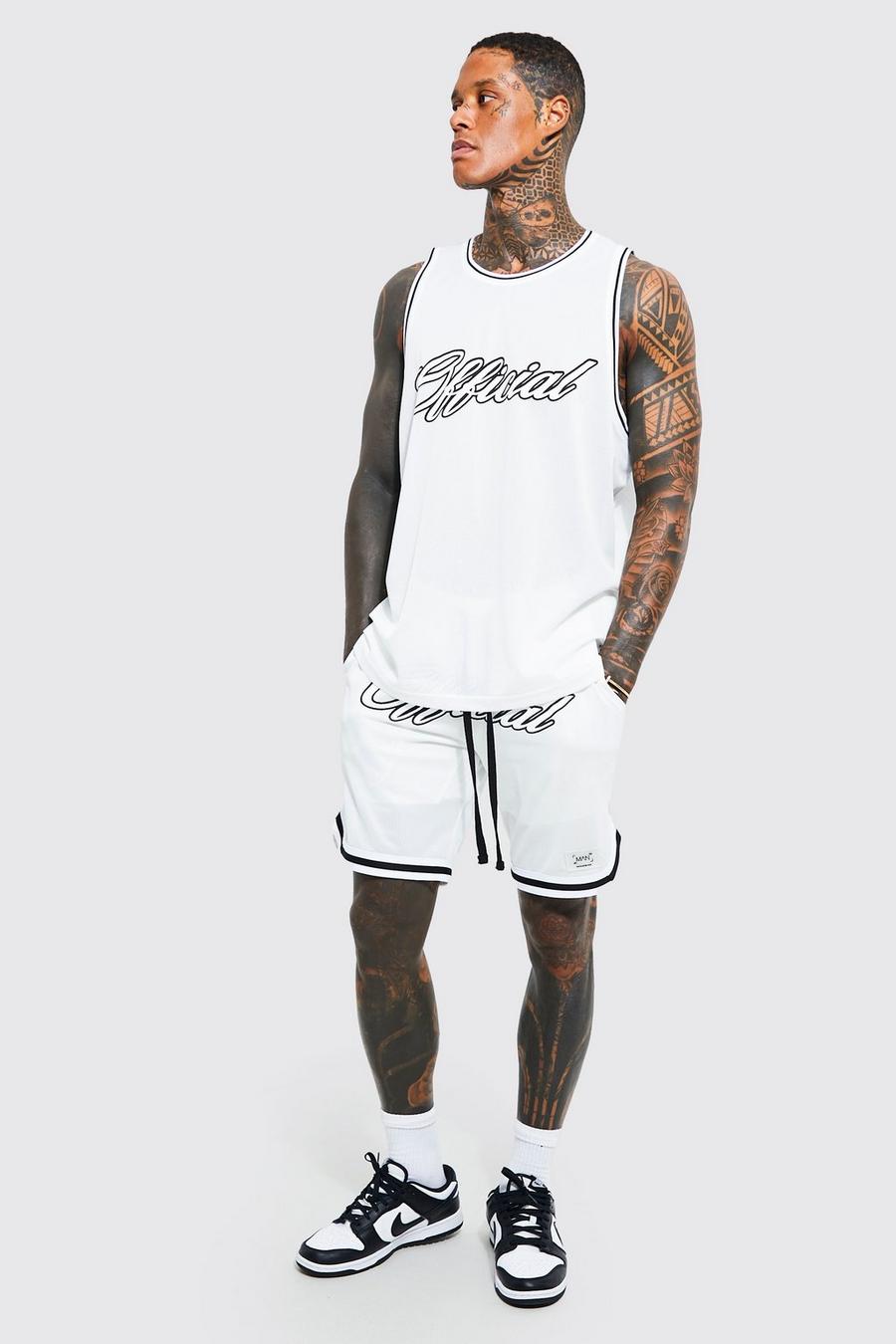 White Oversized Mesh Basketball Vest & Short Set image number 1