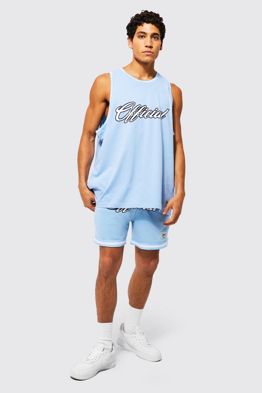 Light blue Oversized Basketball Vest & Short Set