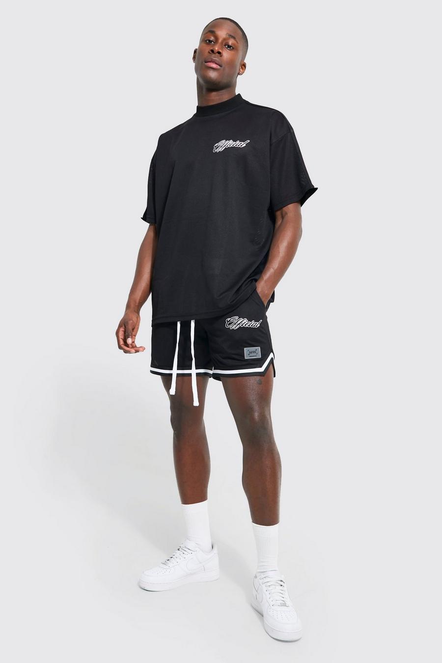 Black Oversized Mesh Basketball T-shirt & Short Set image number 1