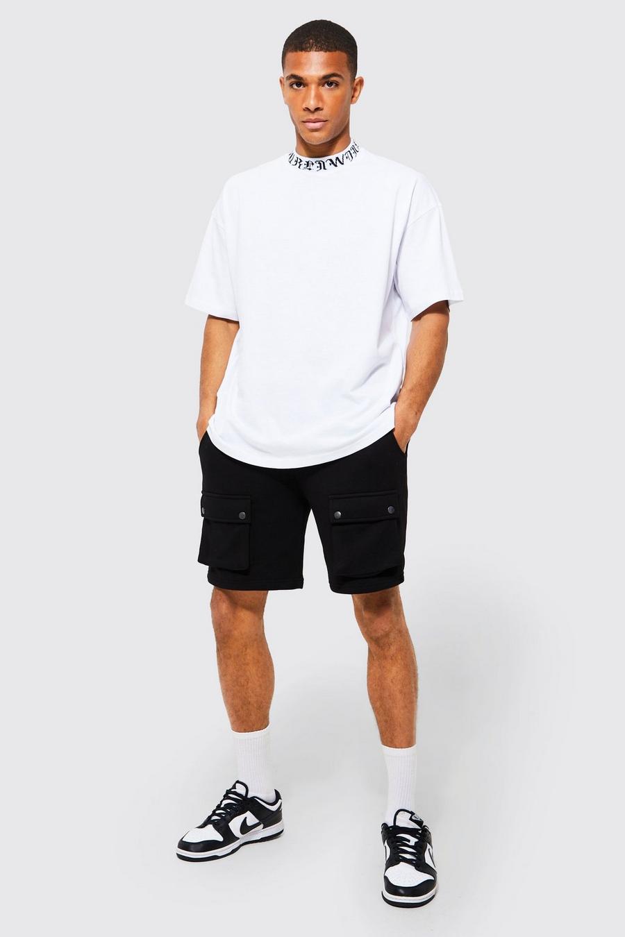 Boohoo Oversized Man Tape T-shirt & Cargo Short Set in Black Womens Clothing Shorts Cargo shorts 