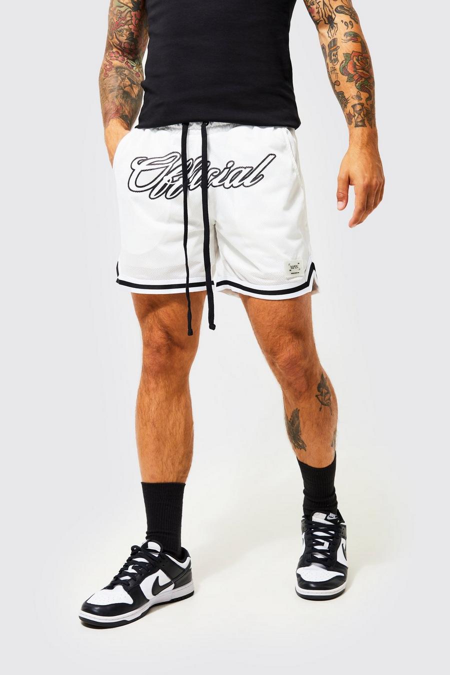 White Loose Fit Official Mesh Basketball Short image number 1