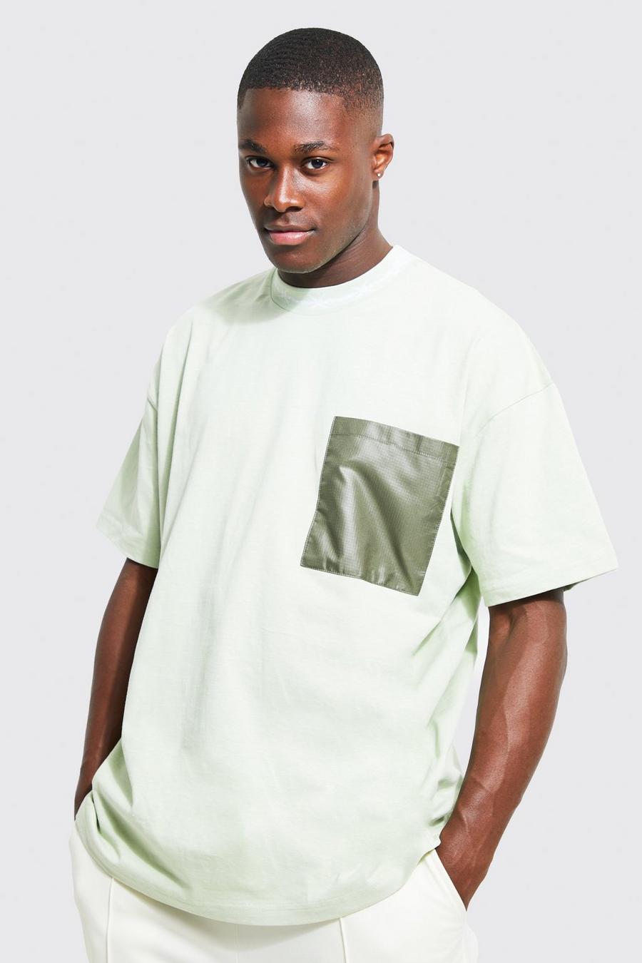 Sage Oversized Pocket Rib Neck T-shirt image number 1