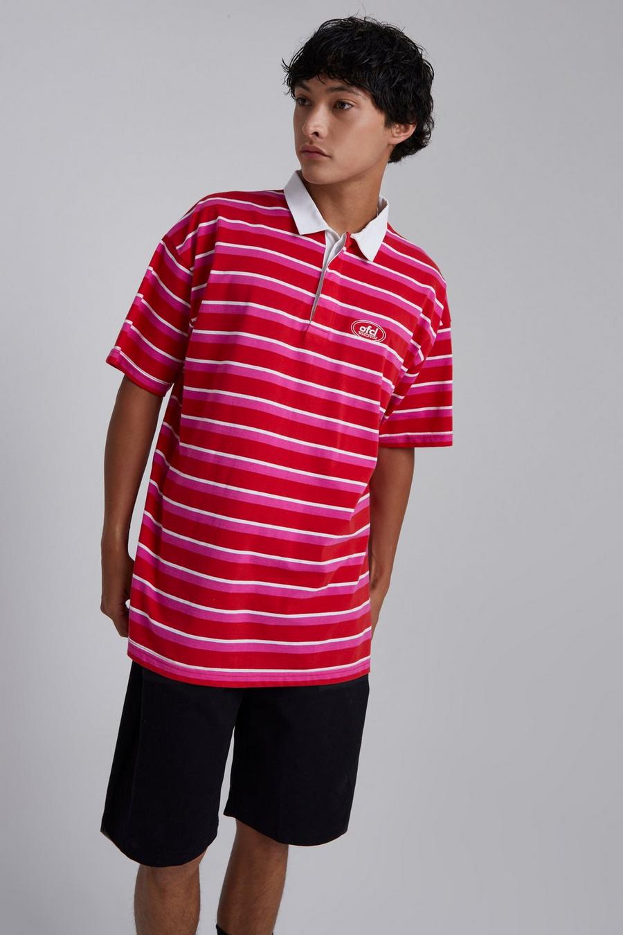 Polo oversize Ofcl a righe, Pink image number 1