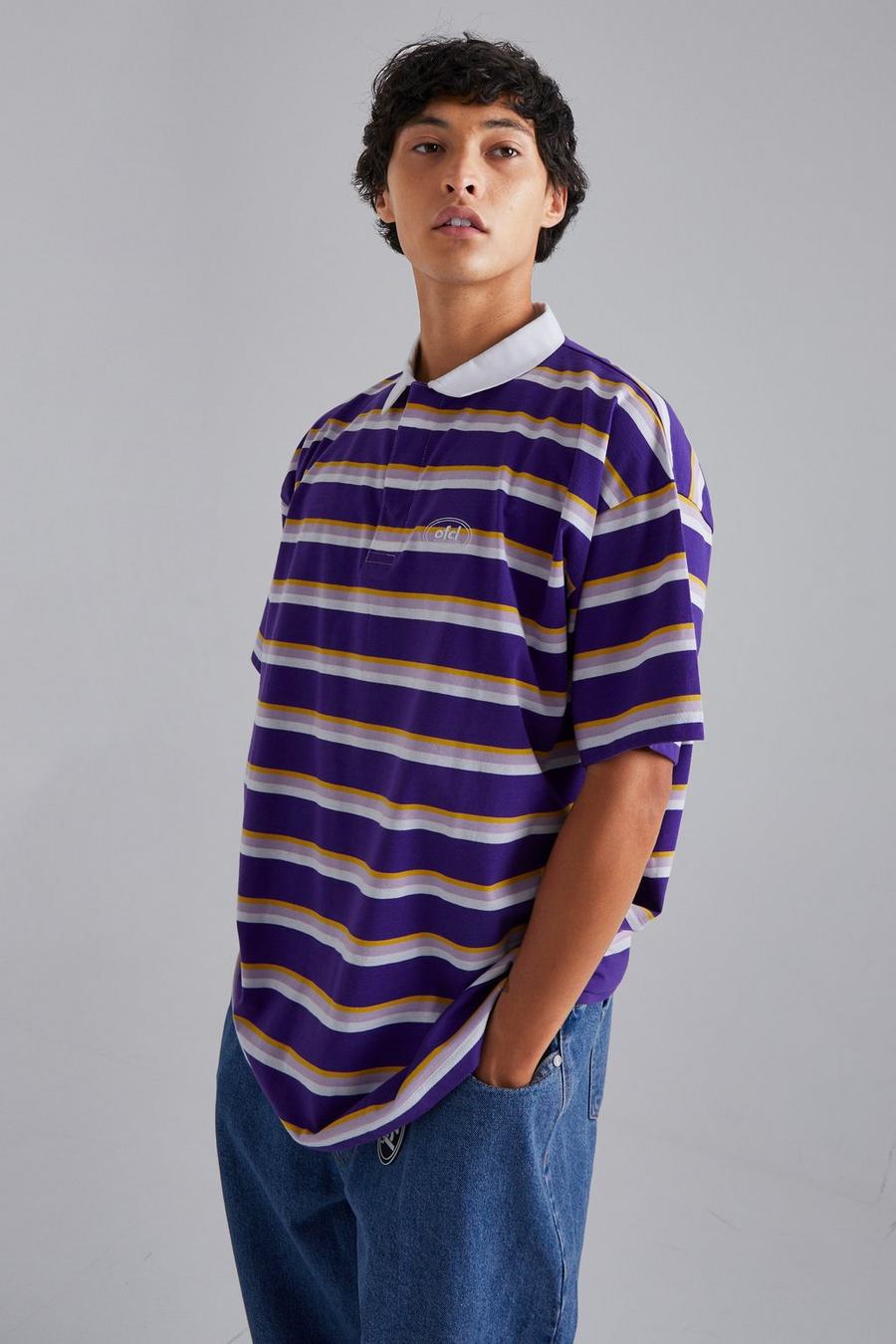 Oversize Poloshirt mit Official Streifen, Purple image number 1