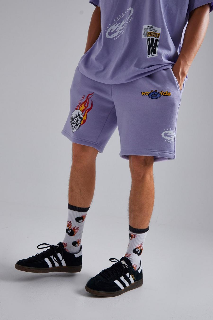 Lilac purple Loose Fit Applique Shorts