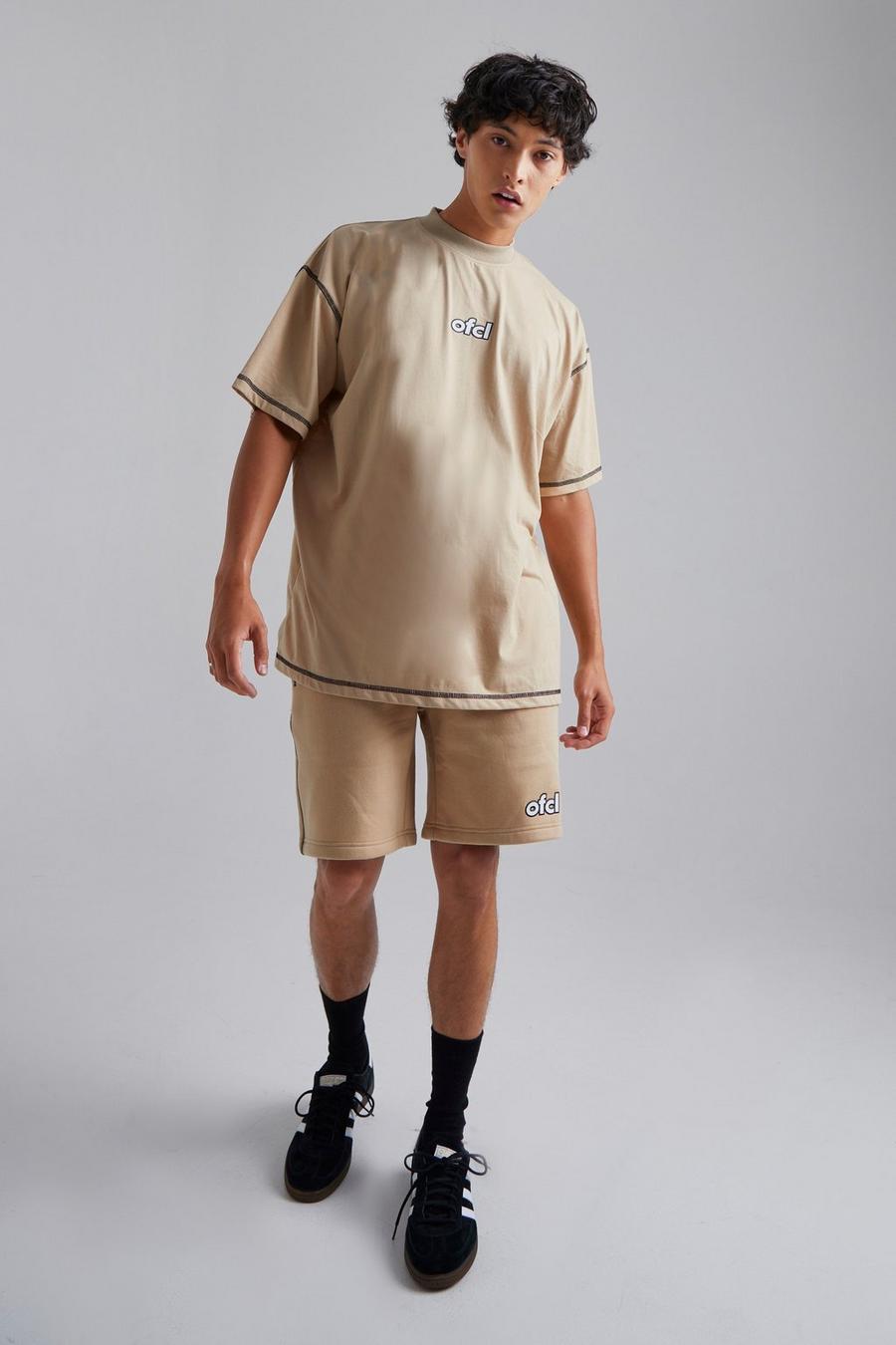 Set T-shirt oversize Ofcl & pantaloncini, Stone image number 1