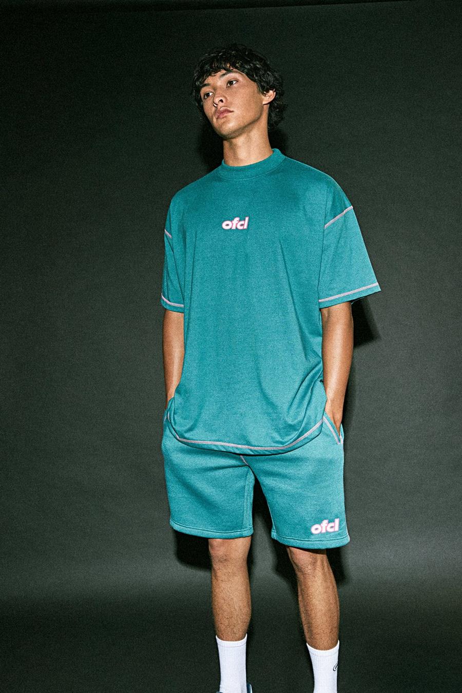 Teal grön Ofcl Oversize t-shirt och shorts image number 1