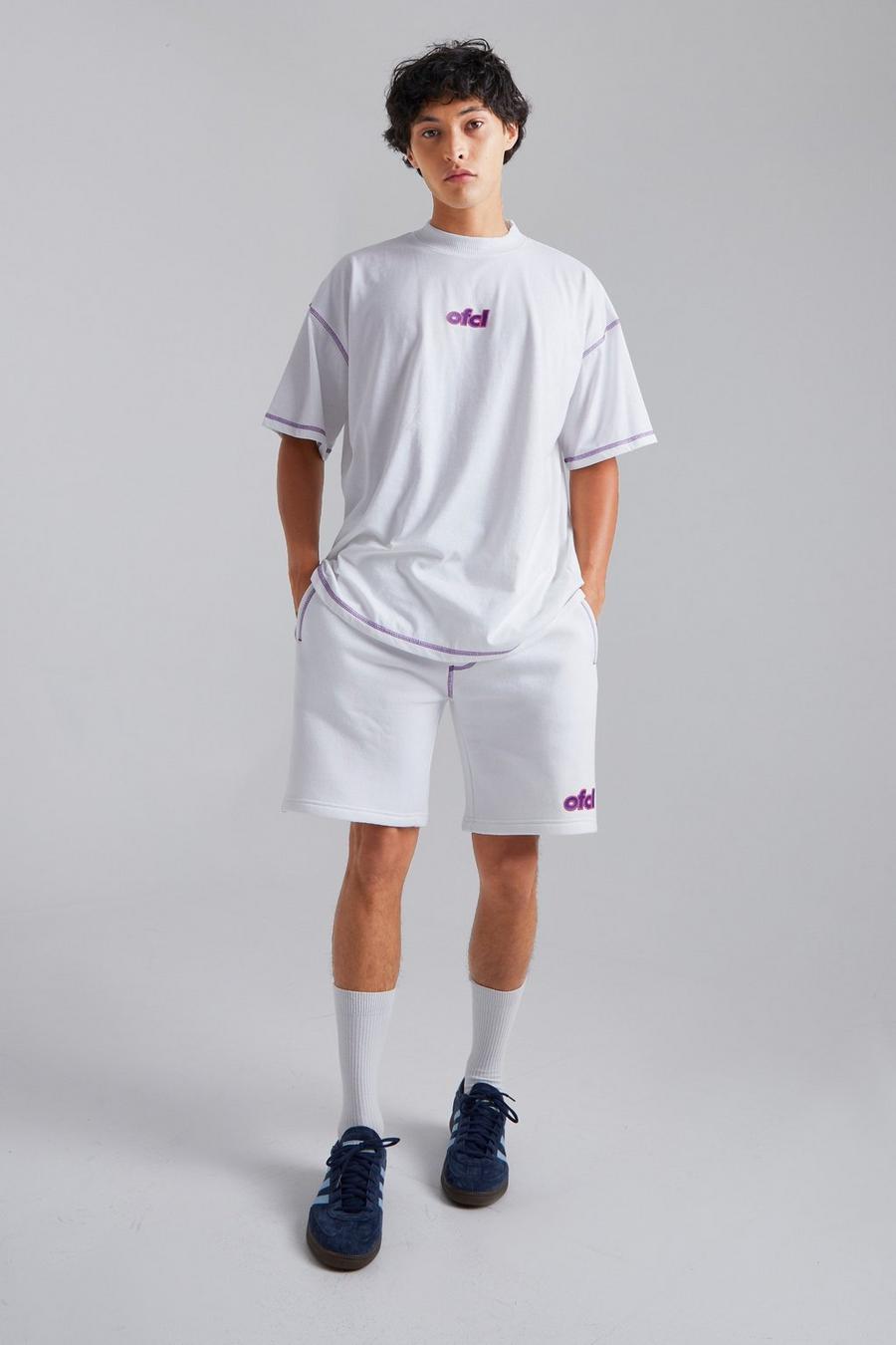 Conjunto de pantalón corto y camiseta oversize Ofcl, White bianco image number 1