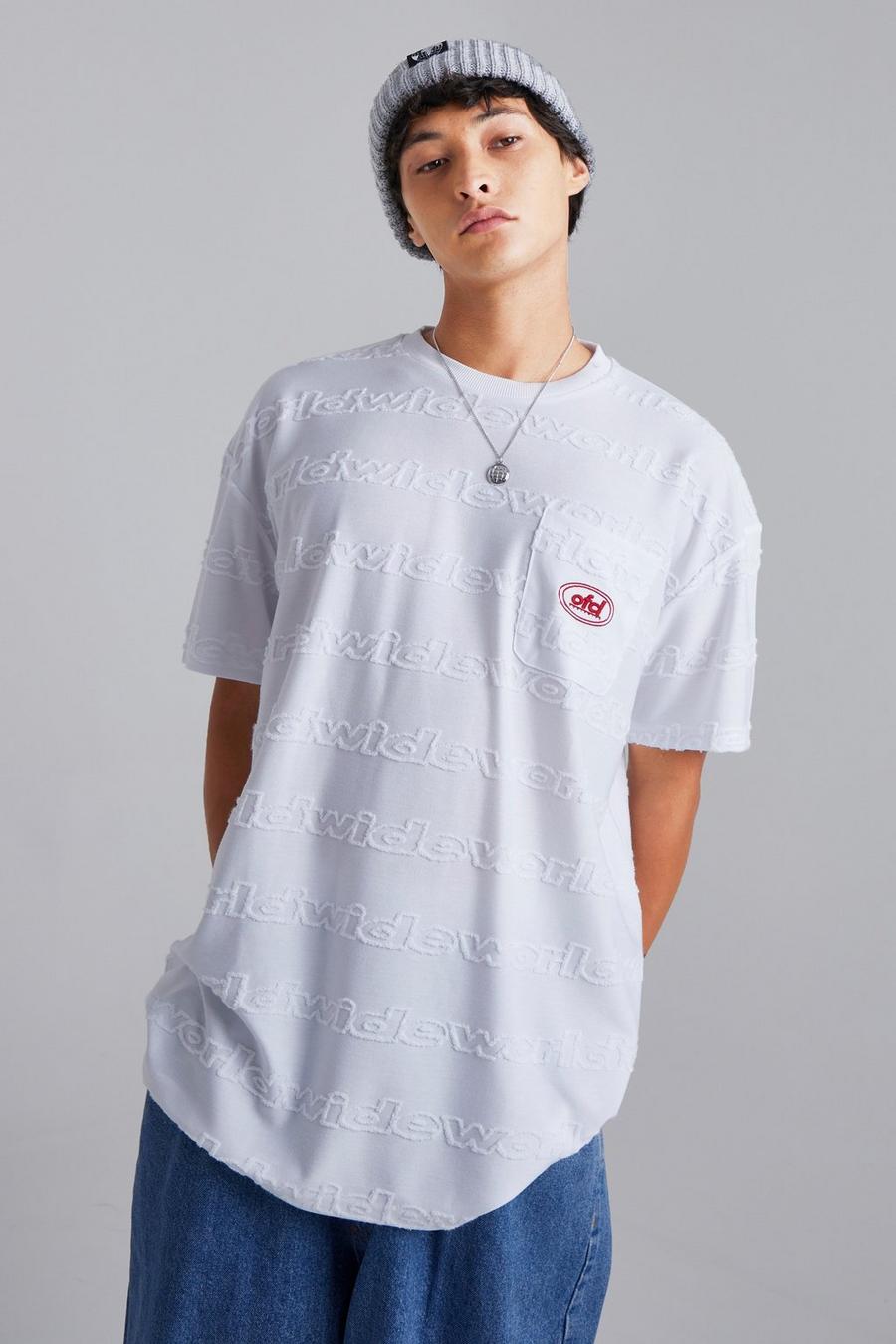 Oversize Frottee T-Shirt mit Worldwide-Print, White