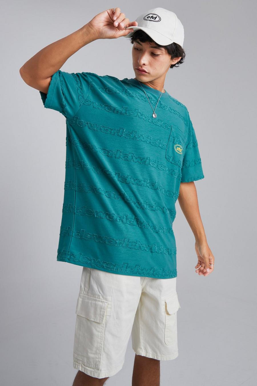 Teal green Oversized Worldwide Towelling T-shirt image number 1