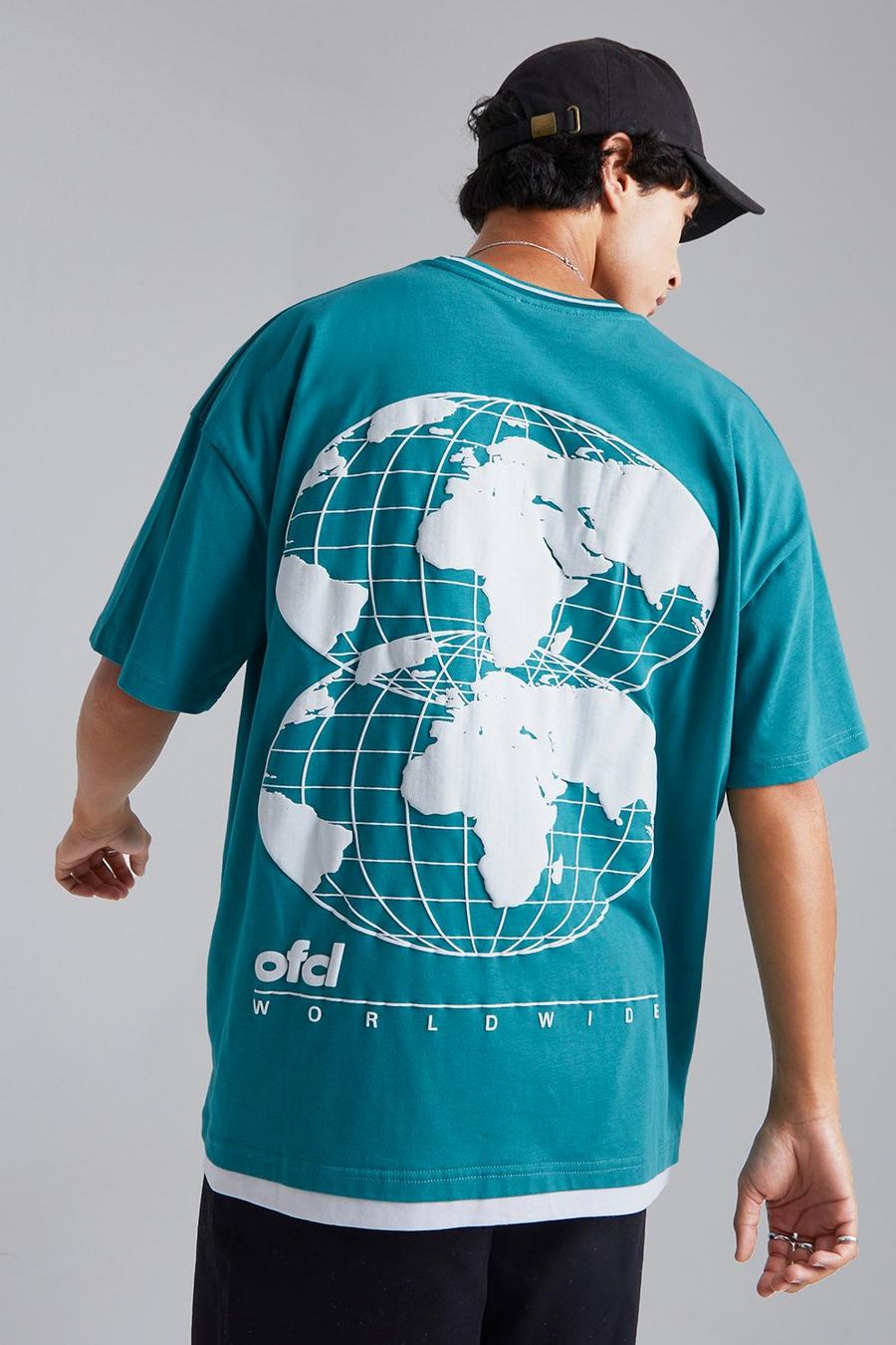 Teal Oversized Official T-Shirt Met Neplaag image number 1