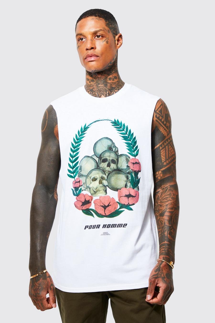 White Pour Homme Skull Graphic Tank image number 1