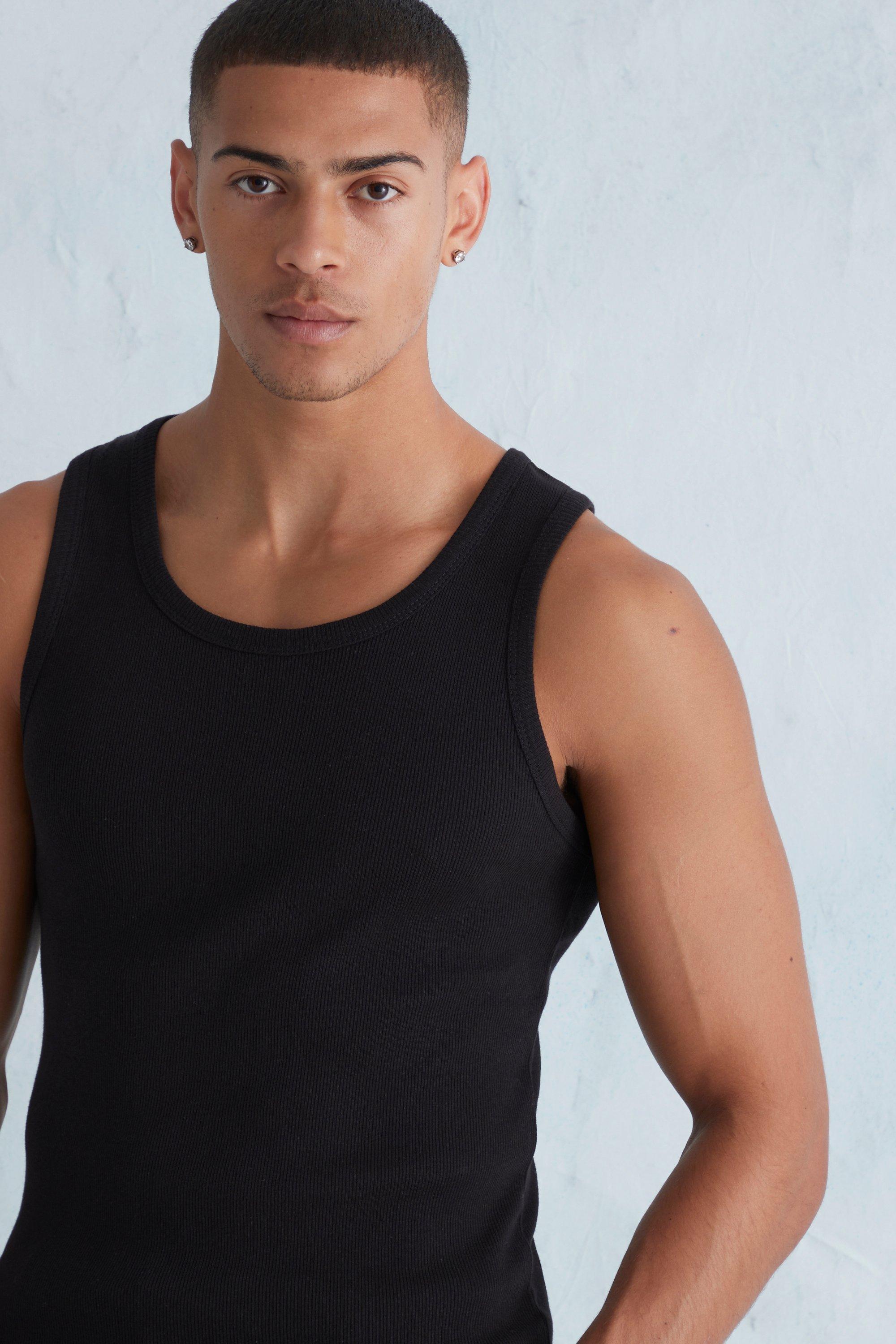 Casual Solid Color Woven Tank Tops Men Fashion Slim Fit Crew Neck