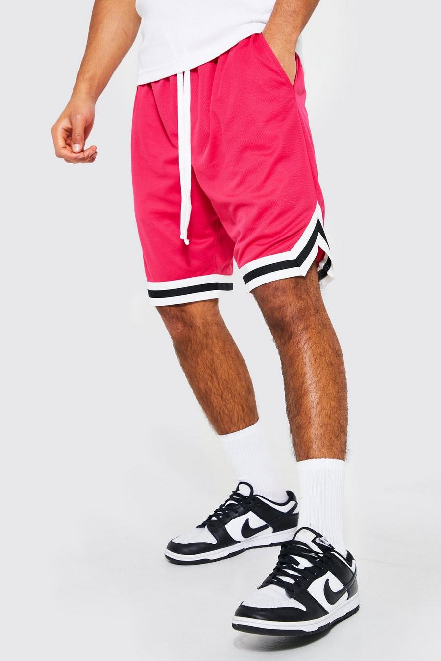 Pink rose Mesh Tape Basketball Shorts image number 1