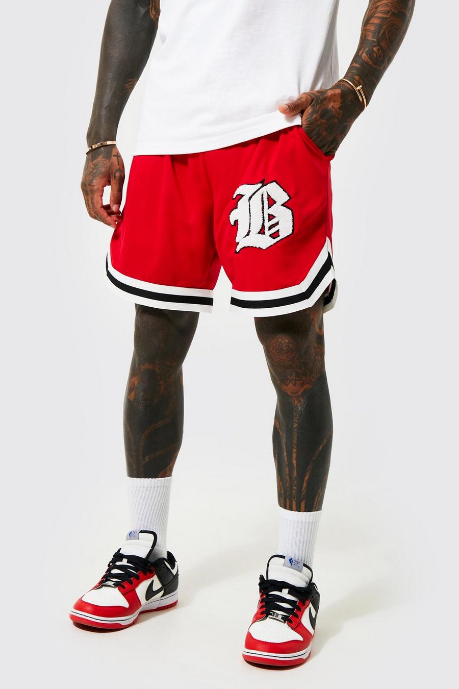 Red rouge B Varsity Mesh Short Length Basketball Shorts