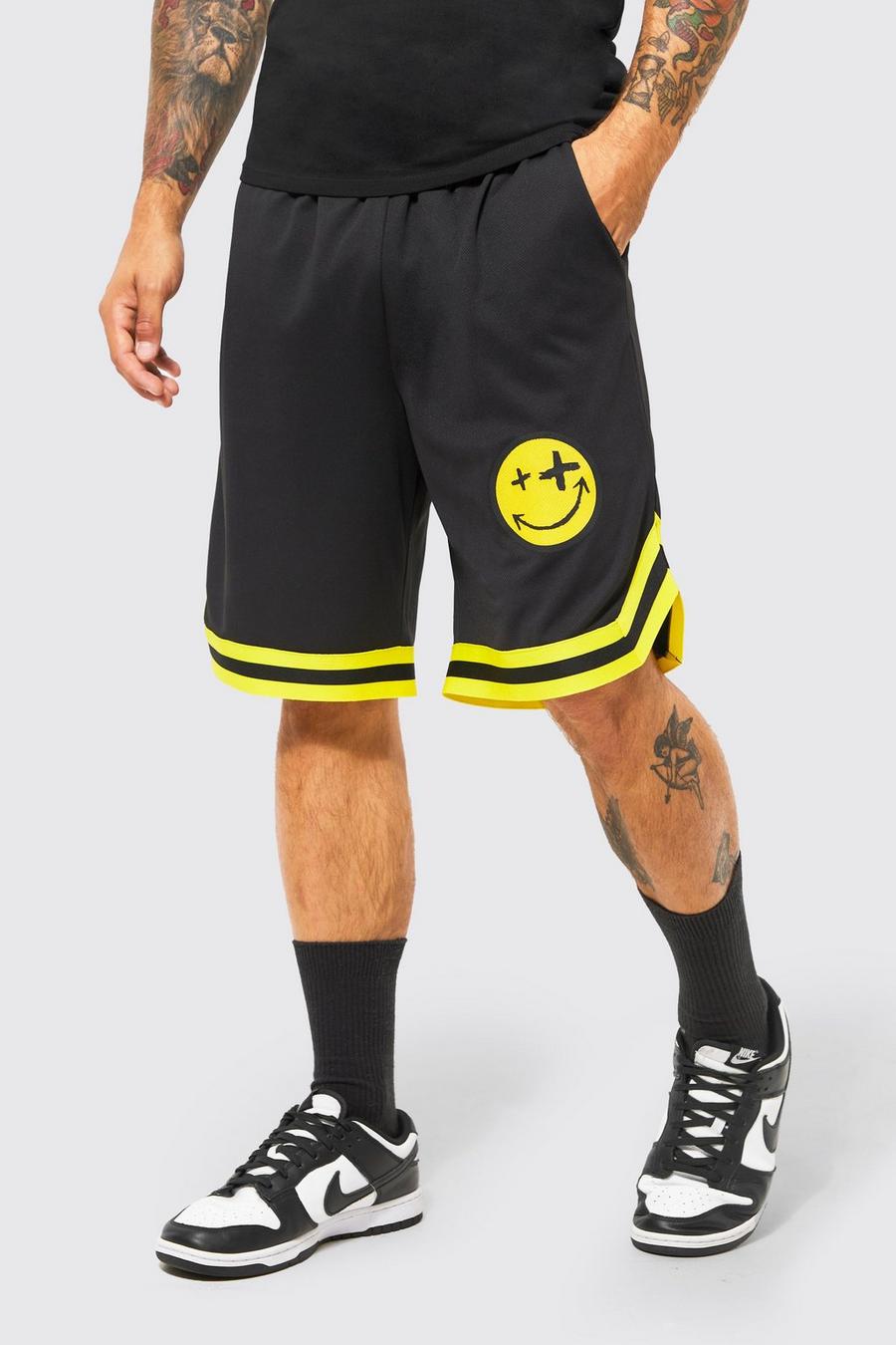 Black Face Graphic Mesh Basketball Tape Shorts image number 1