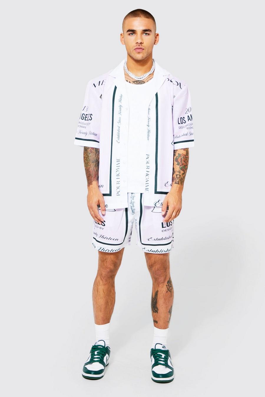 Pastel pink Drop Revere Graphic Border Shirt And Shorts image number 1