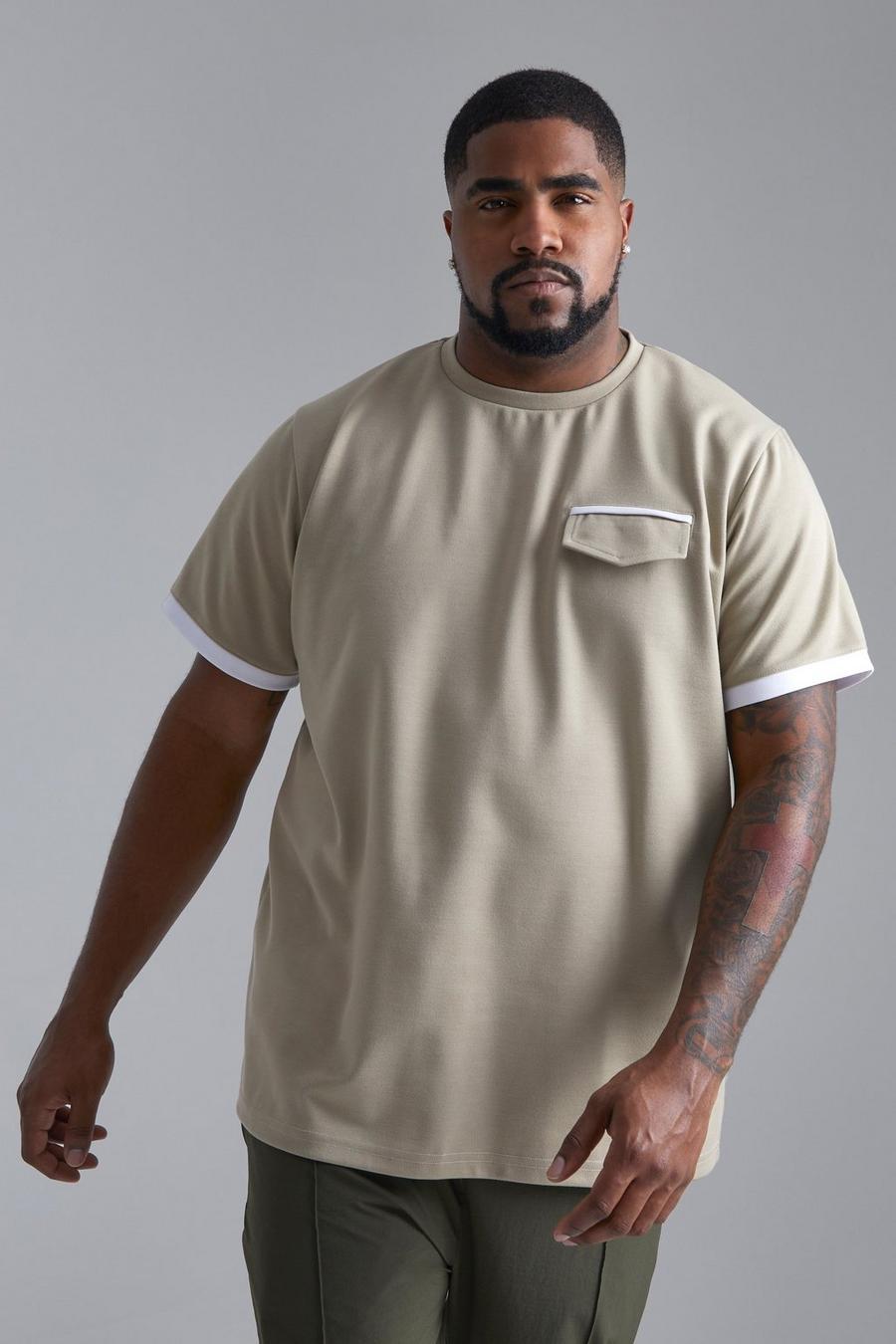 Taupe beige Plus Smart Slim T-shirt With Pocket & Piping