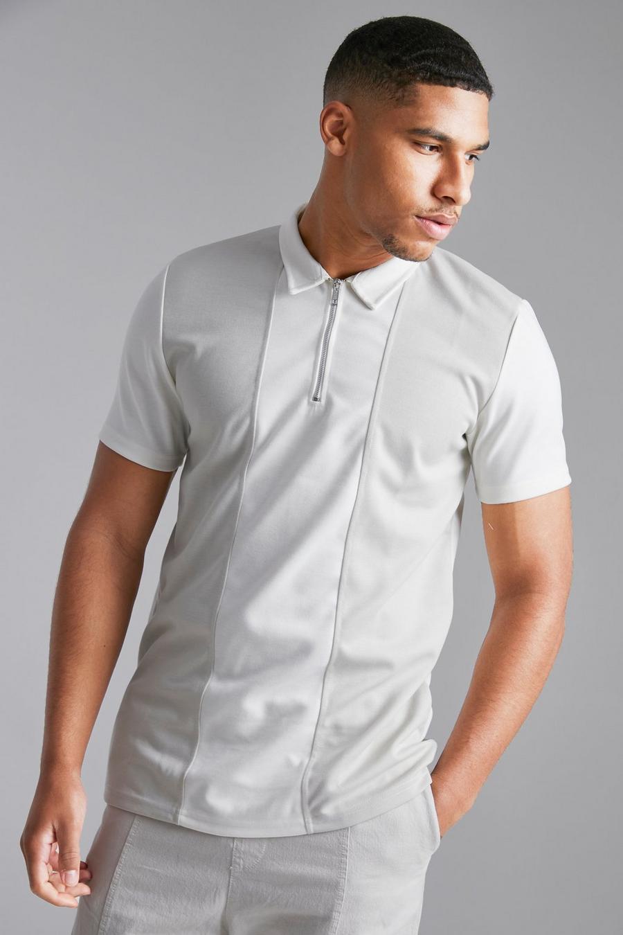 Tall smartes Slim-Fit Poloshirt mit Reißverschluss und Kontrast-Einsatz, Ecru blanc