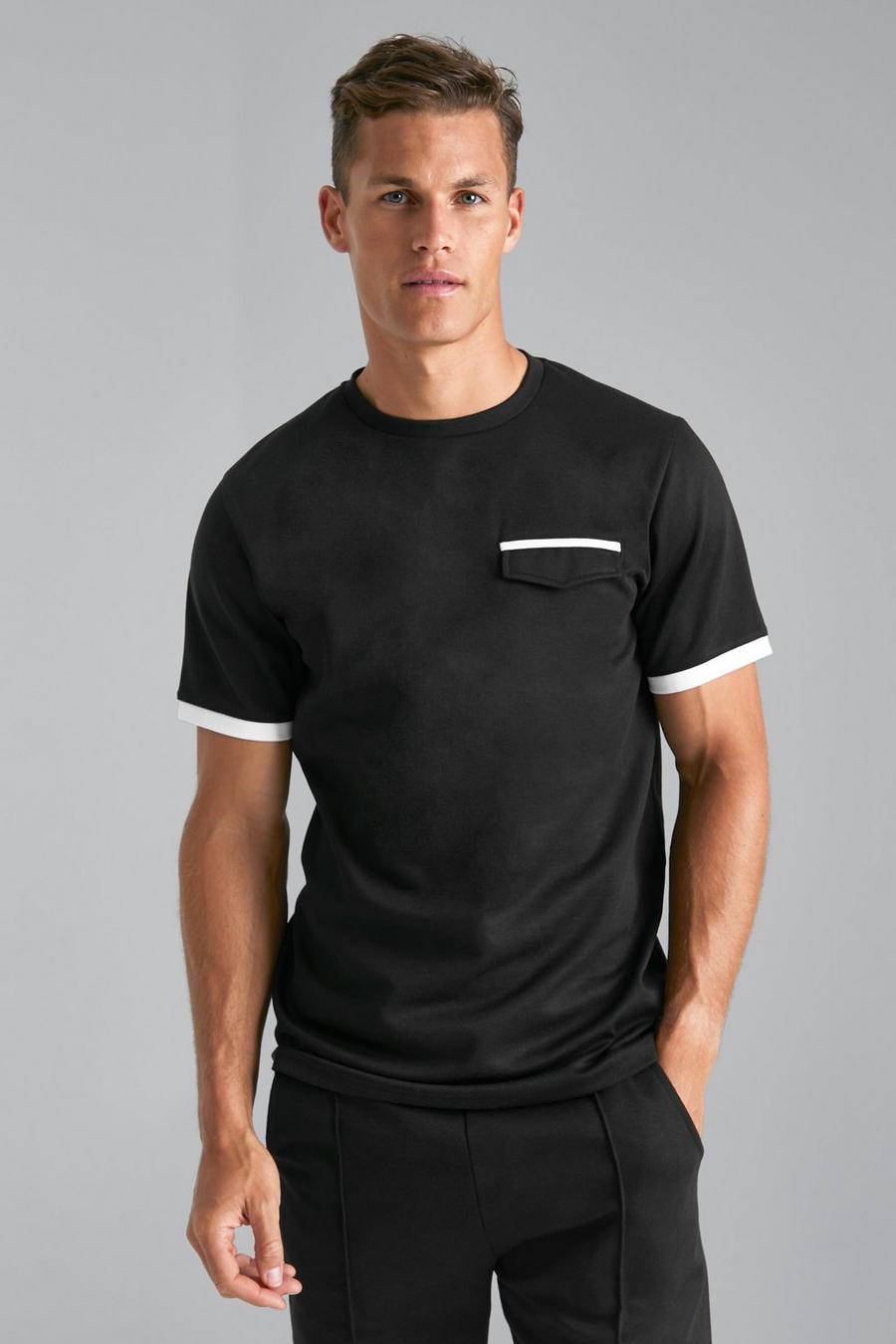 Black Tall Net Slim Fit T-Shirt Met Zakken En Biezen image number 1