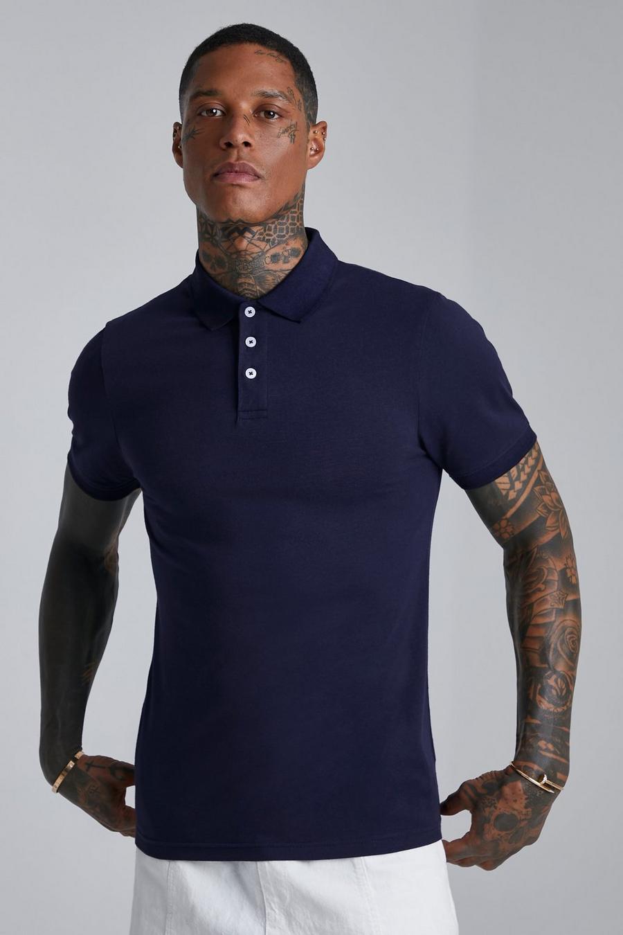 Navy Muscle Fit Short Sleeve Polo image number 1