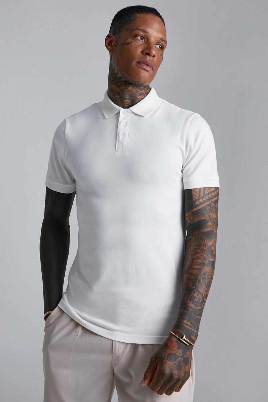 Ecru white Muscle Fit Short Sleeve Polo