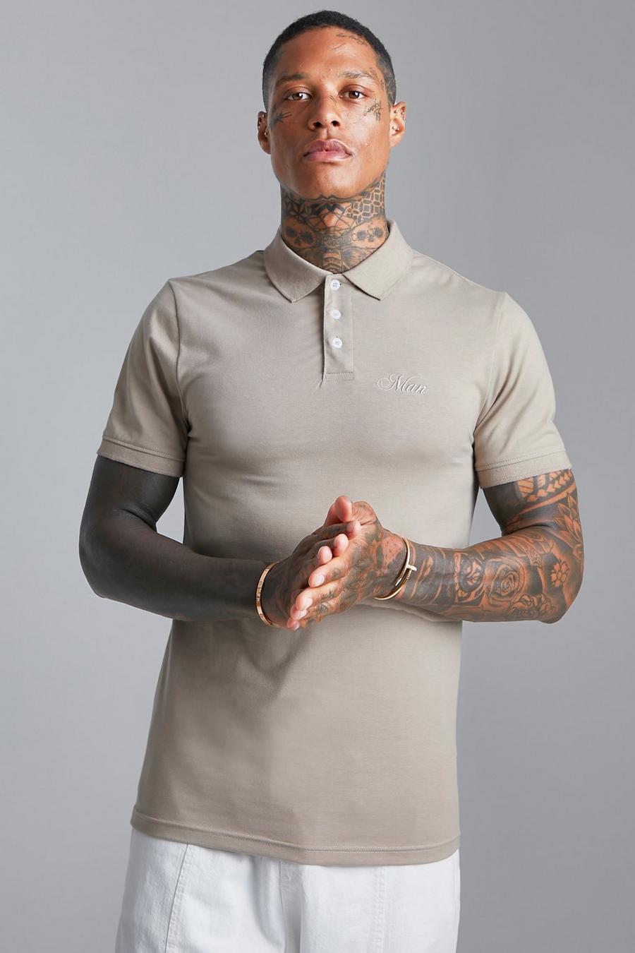 Sand beige Muscle Fit Man Polo image number 1