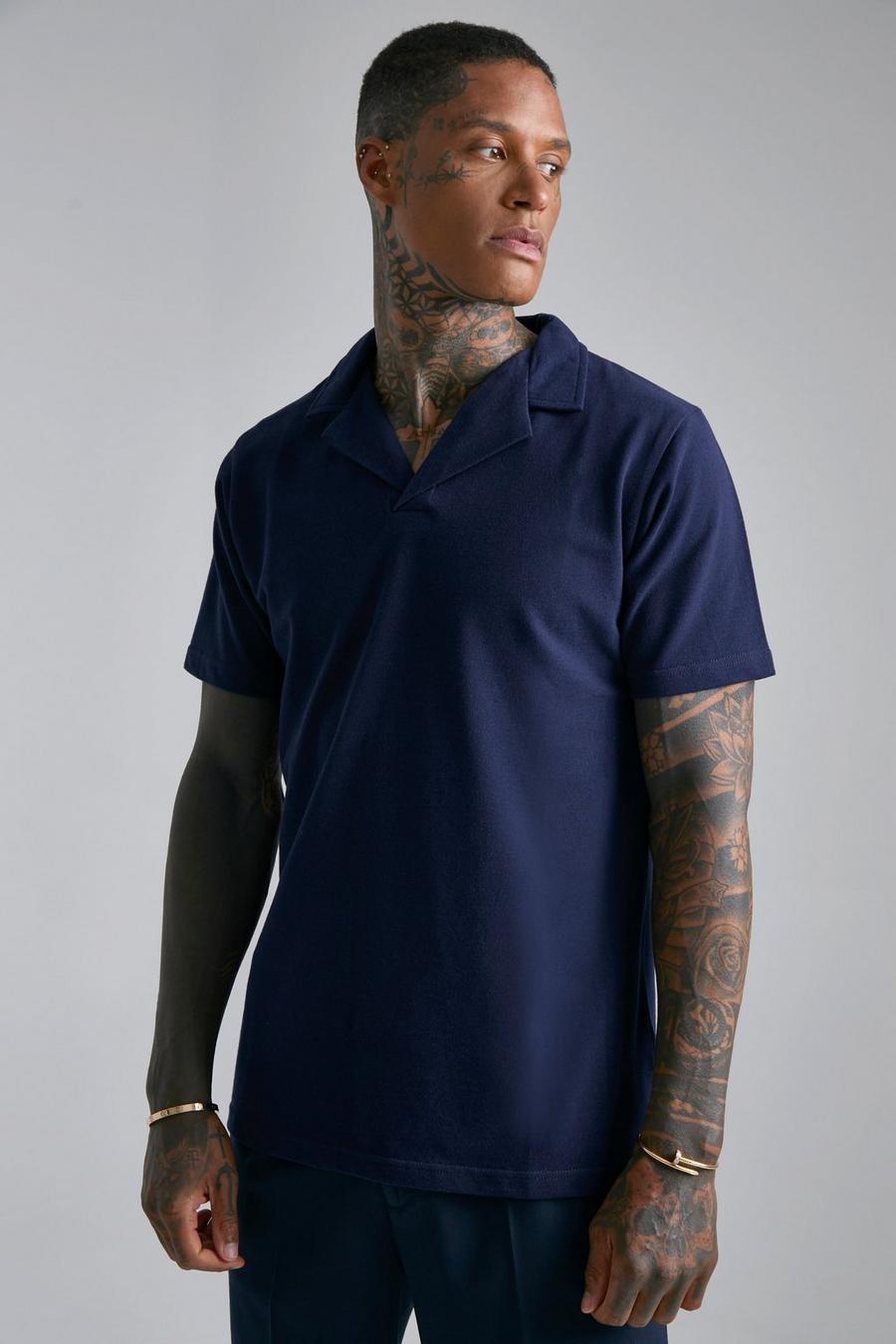 Navy Slim Fit Pique Revere Polo image number 1