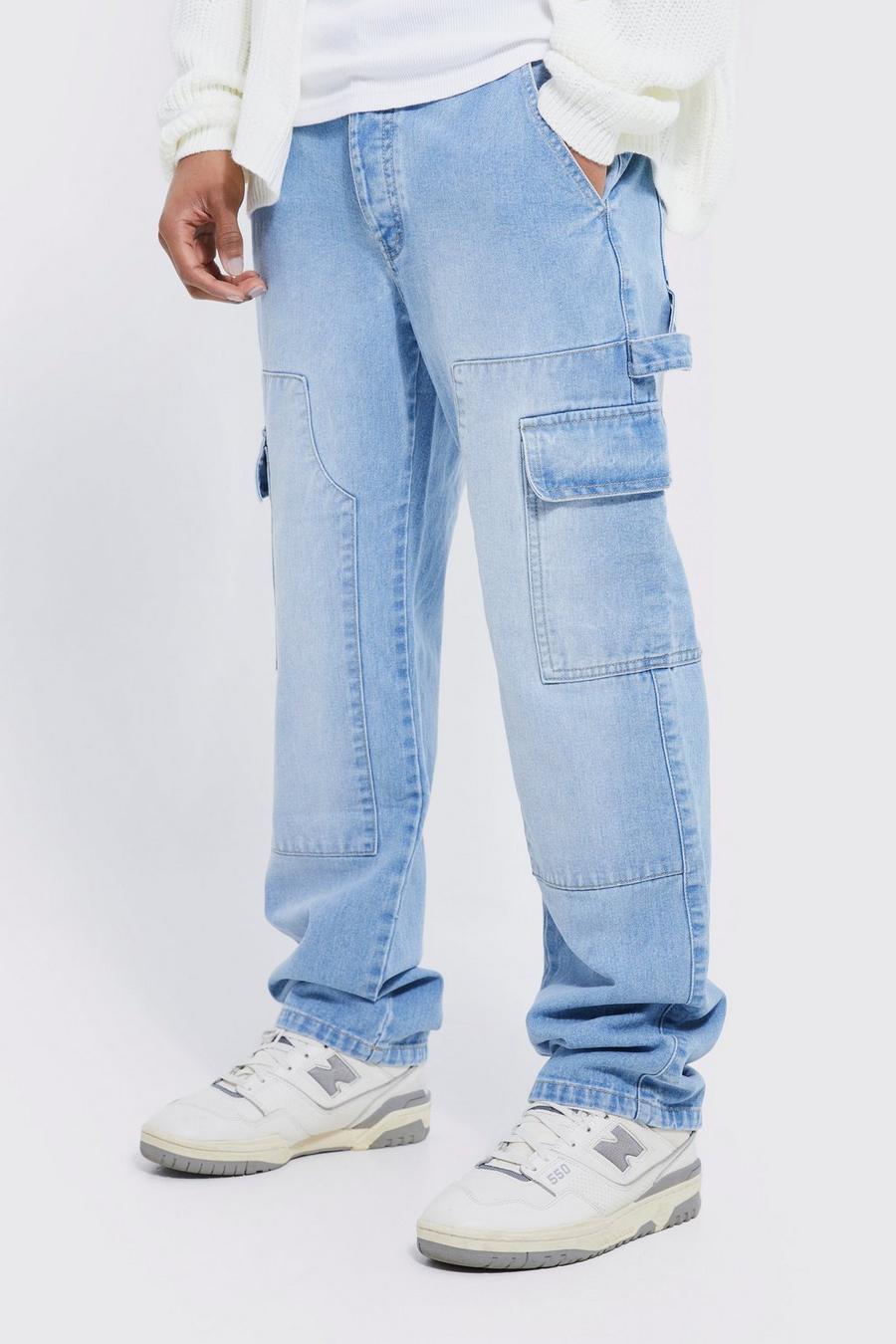 Mens Cargo Jeans Combat Trousers Heavy Duty Work Casual Big Tall Denim Pants