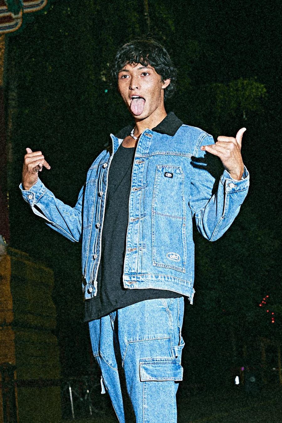 Light blue Jeansjacka med paneler i manchester image number 1