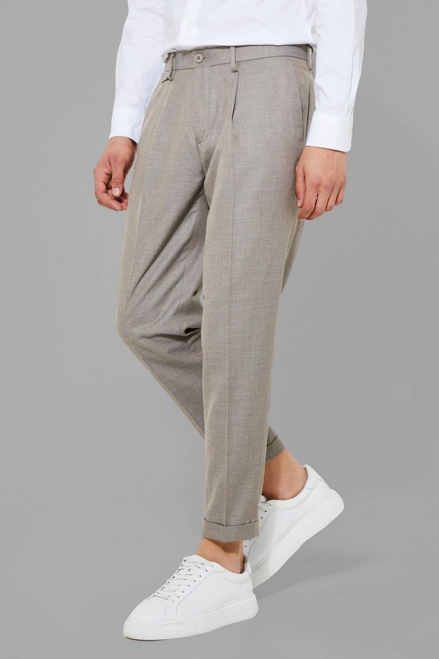 Stone Tapered Turn Up Hem Tailored Trouser image number 1