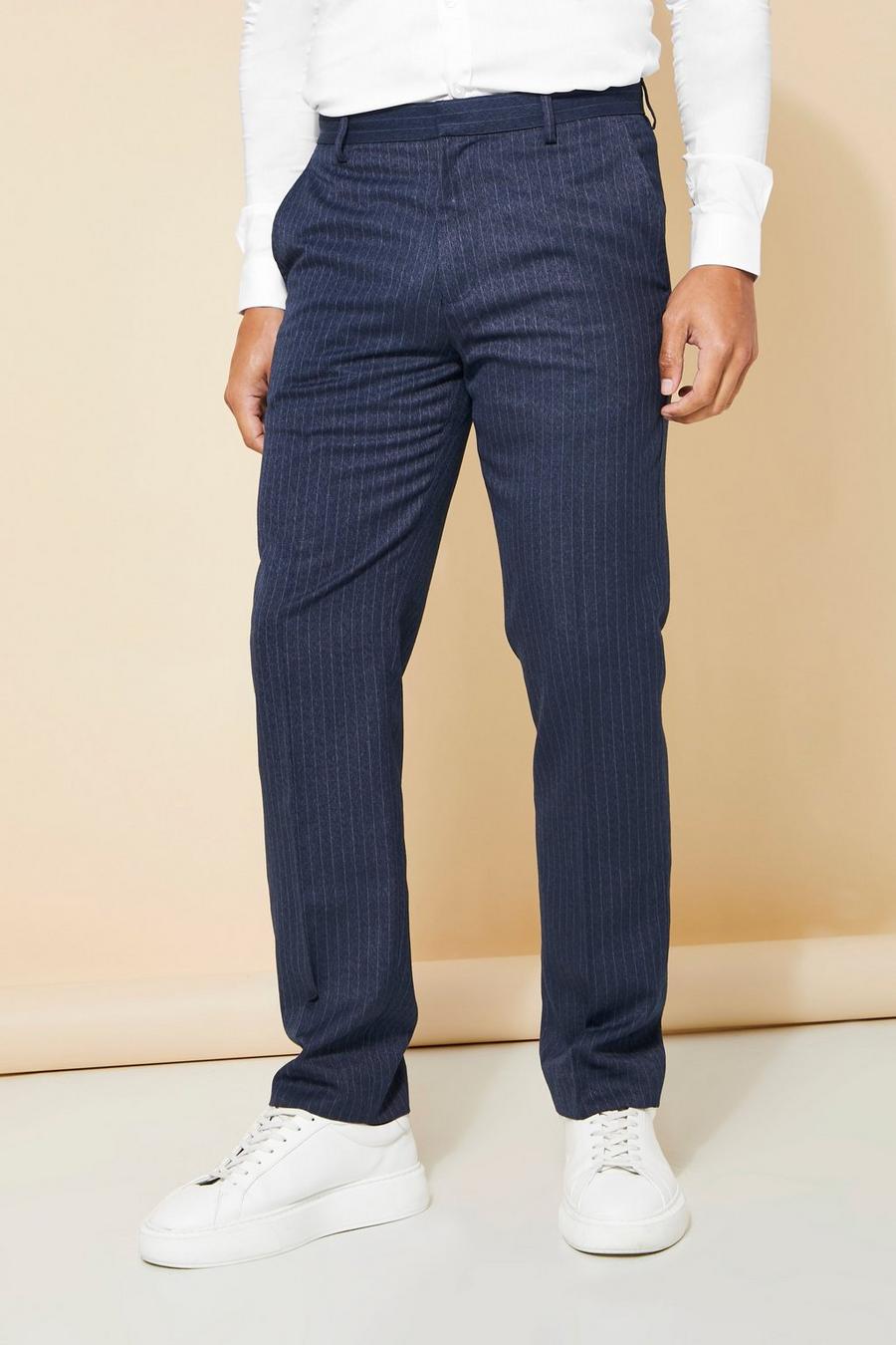 Pantalon slim à rayures fines, Navy marineblau