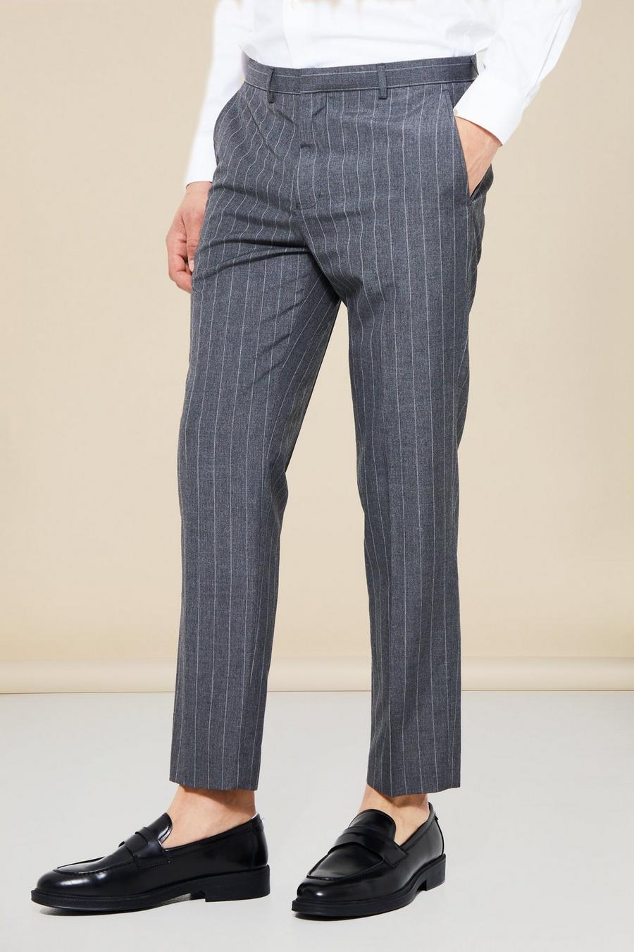 Pantaloni sartoriali Slim Fit a righe verticali, Dark grey grigio