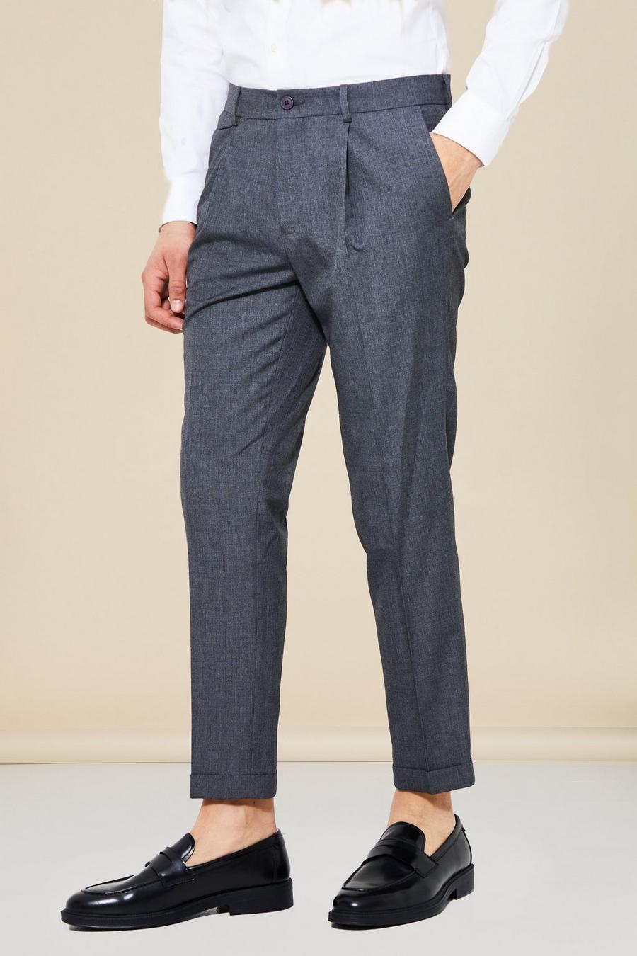 Grey Slim Turn Up Hem Tailored Trouser image number 1