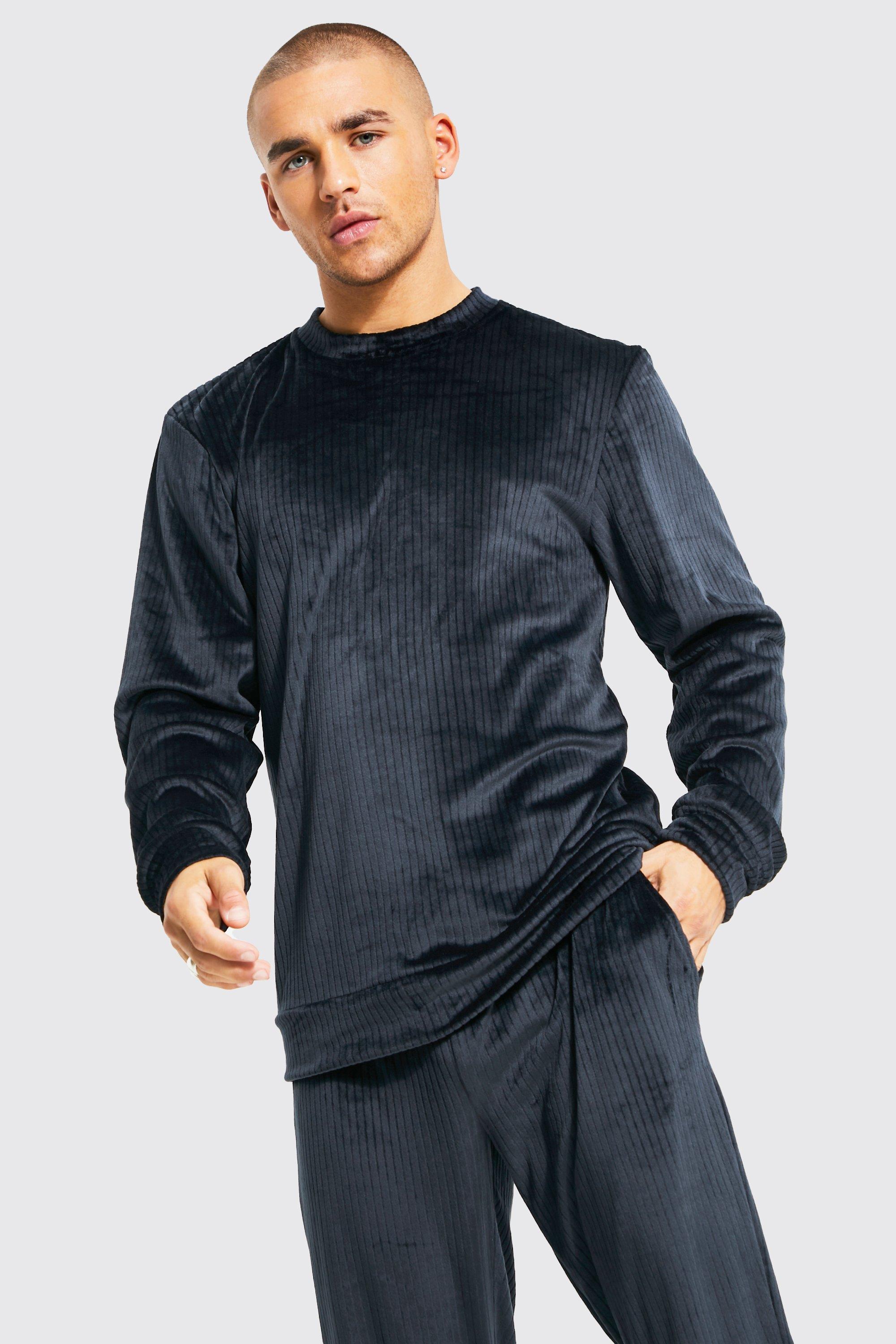 Ribbed Velour Loungewear Crew And Jogger Set