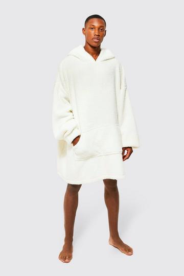 Ecru White Extreme Oversized Borg Hoodie