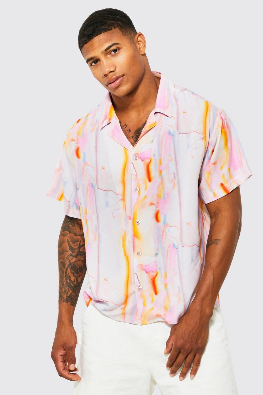 Multi Kortärmad mönstrad skjorta i viskos med bowlingkrage image number 1