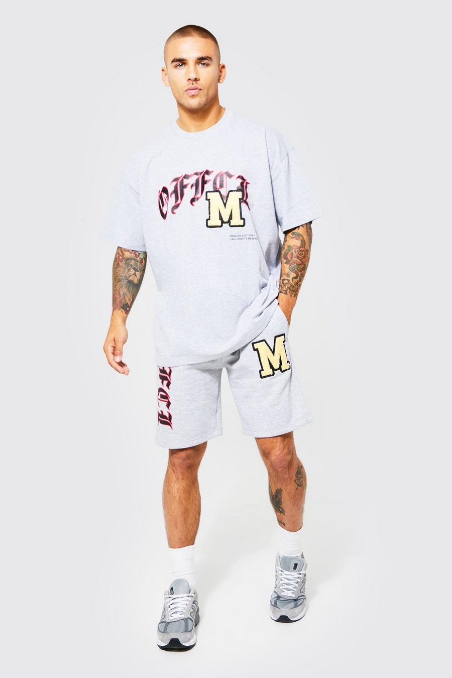 Oversize Shorts-Set mit Official-Applique, Grey marl grau image number 1