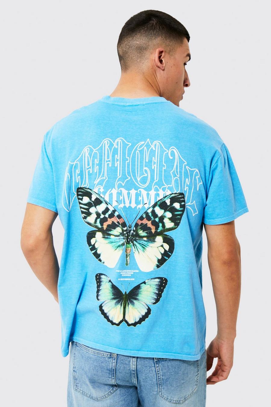 Light blue blau Official Butterfly Overdye T-shirt