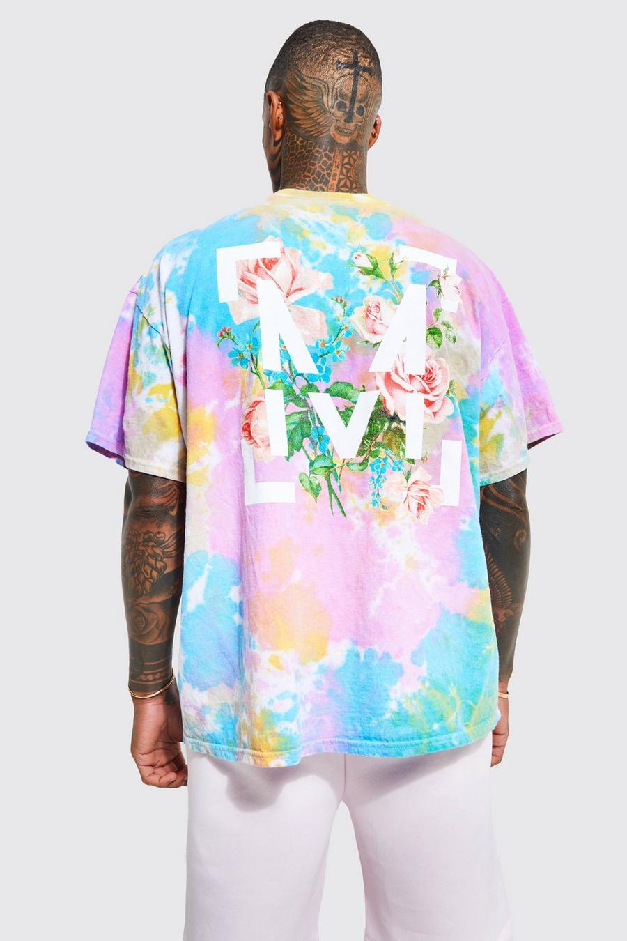 Multi Oversized M Floral Graphic Tie Dye T-shirt image number 1