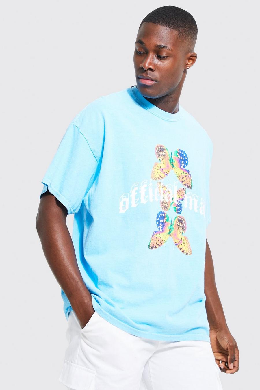 Light blue Official Oversize t-shirt med fjärilar image number 1