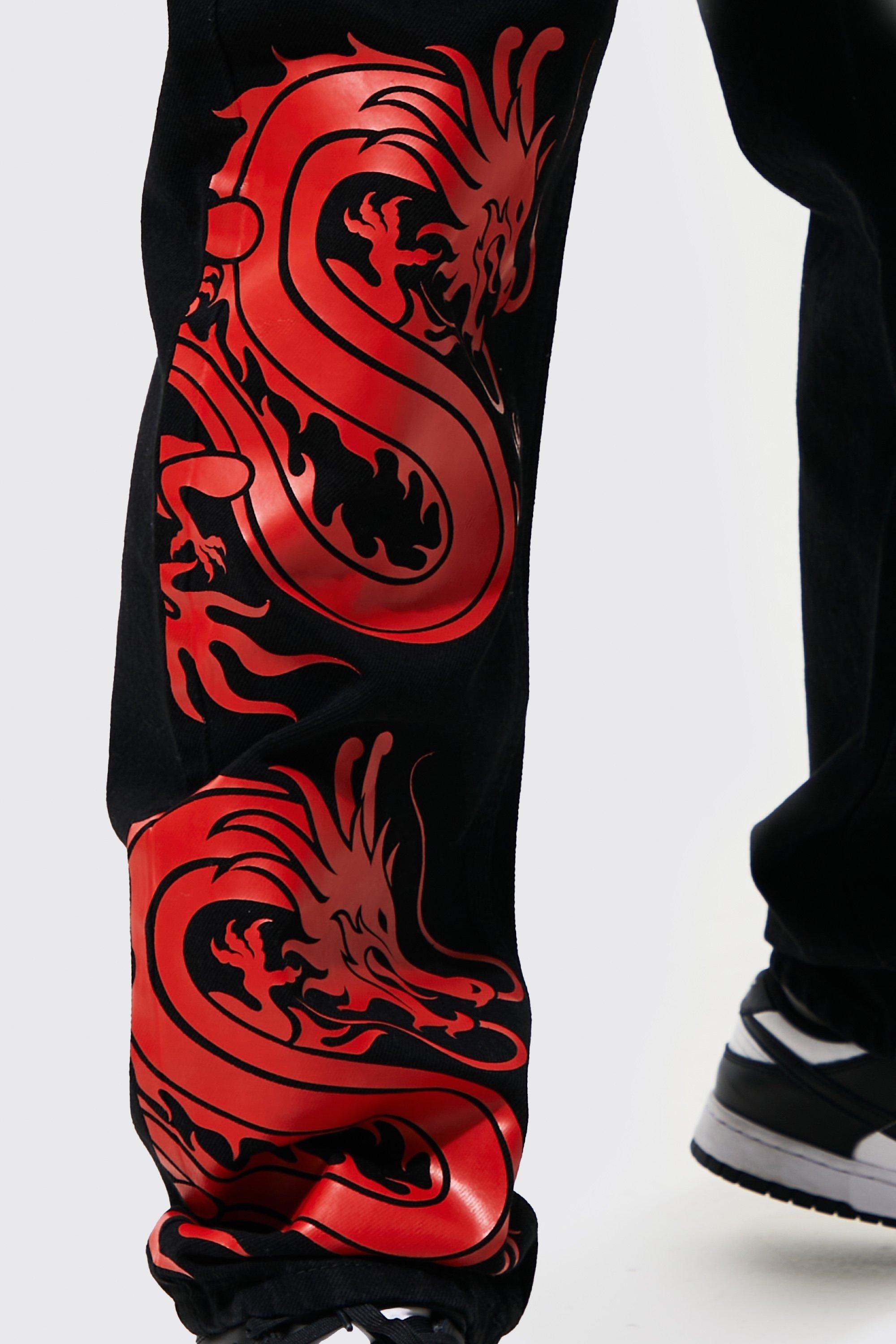 Pantalones holgados para hombre, diseño de dragón