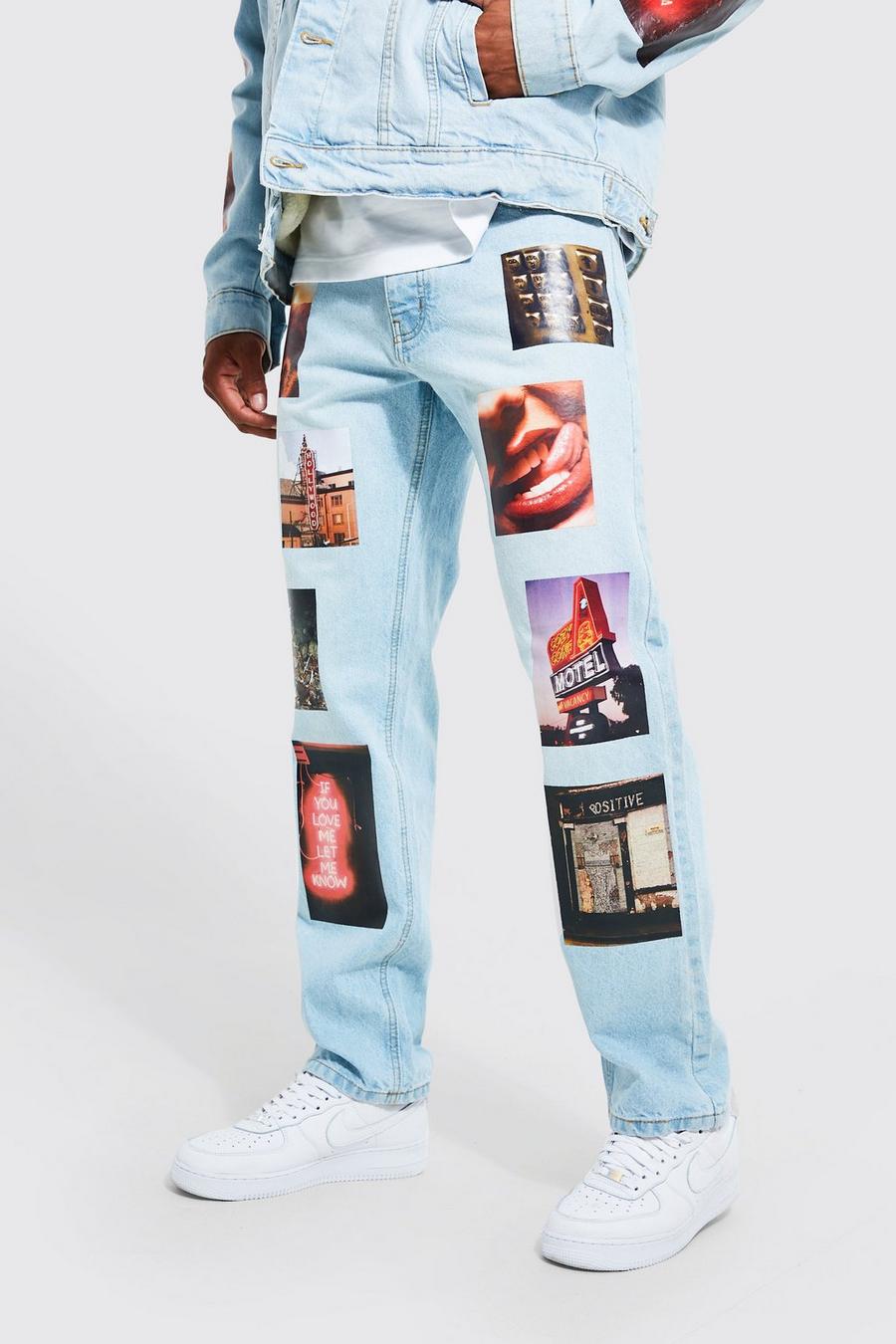 Ice blue Relaxed Fit Photoprint Jeans