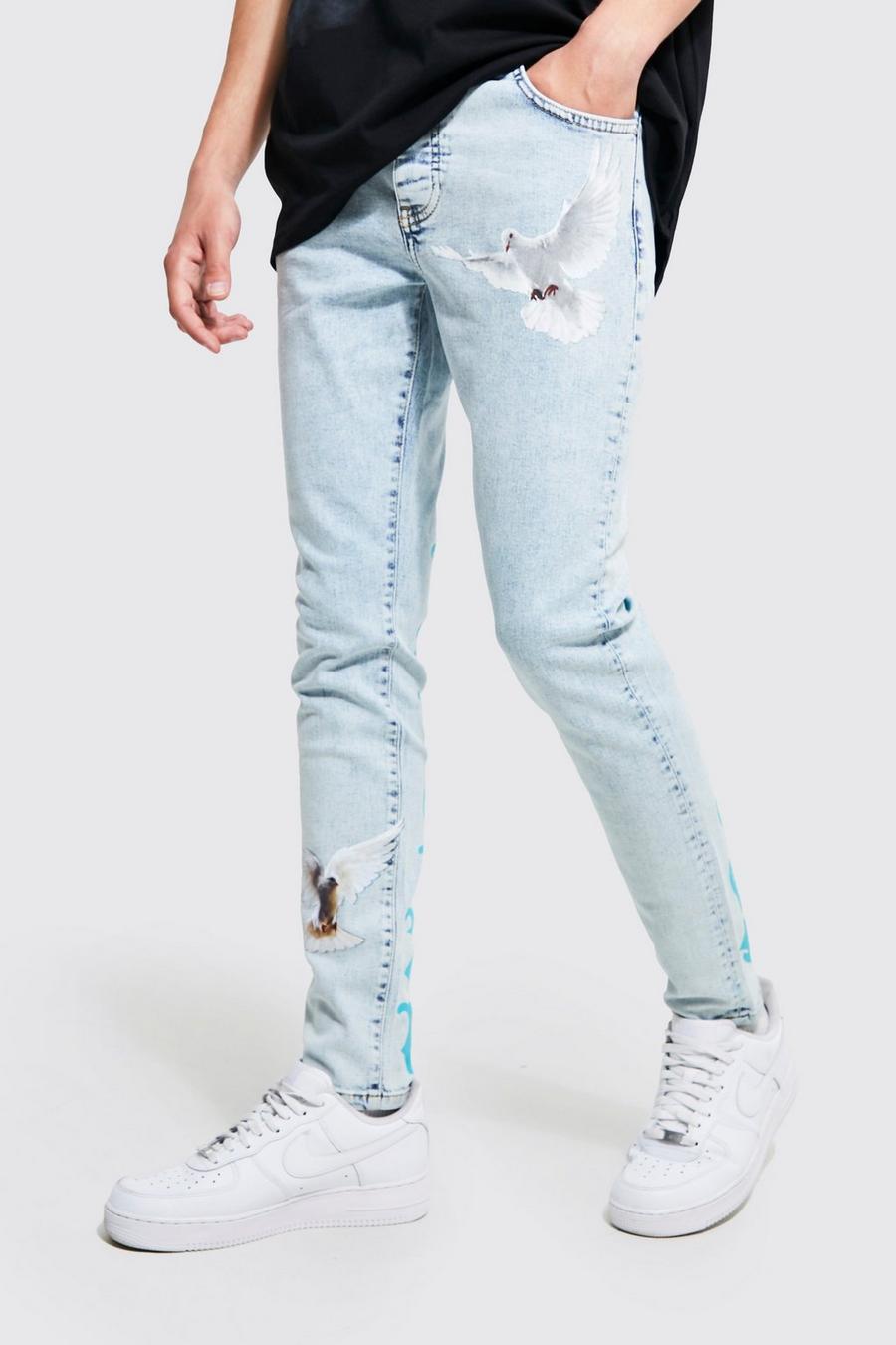 Ice blue Official Duiven Print Stretch Skinny Jeans image number 1