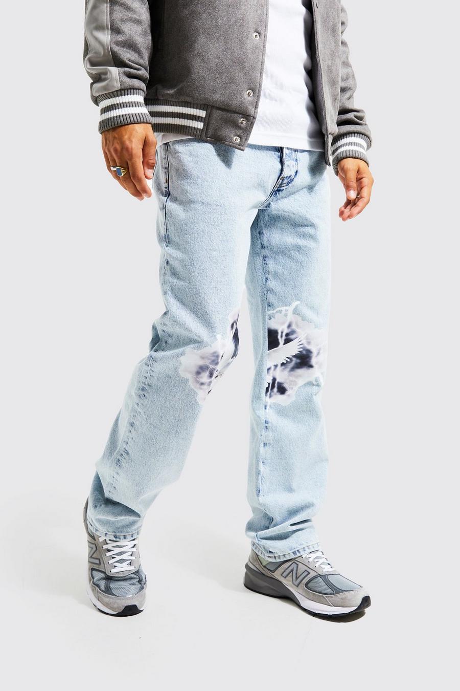Ice blue Relaxed Fit Dove Lightning Print Jeans image number 1