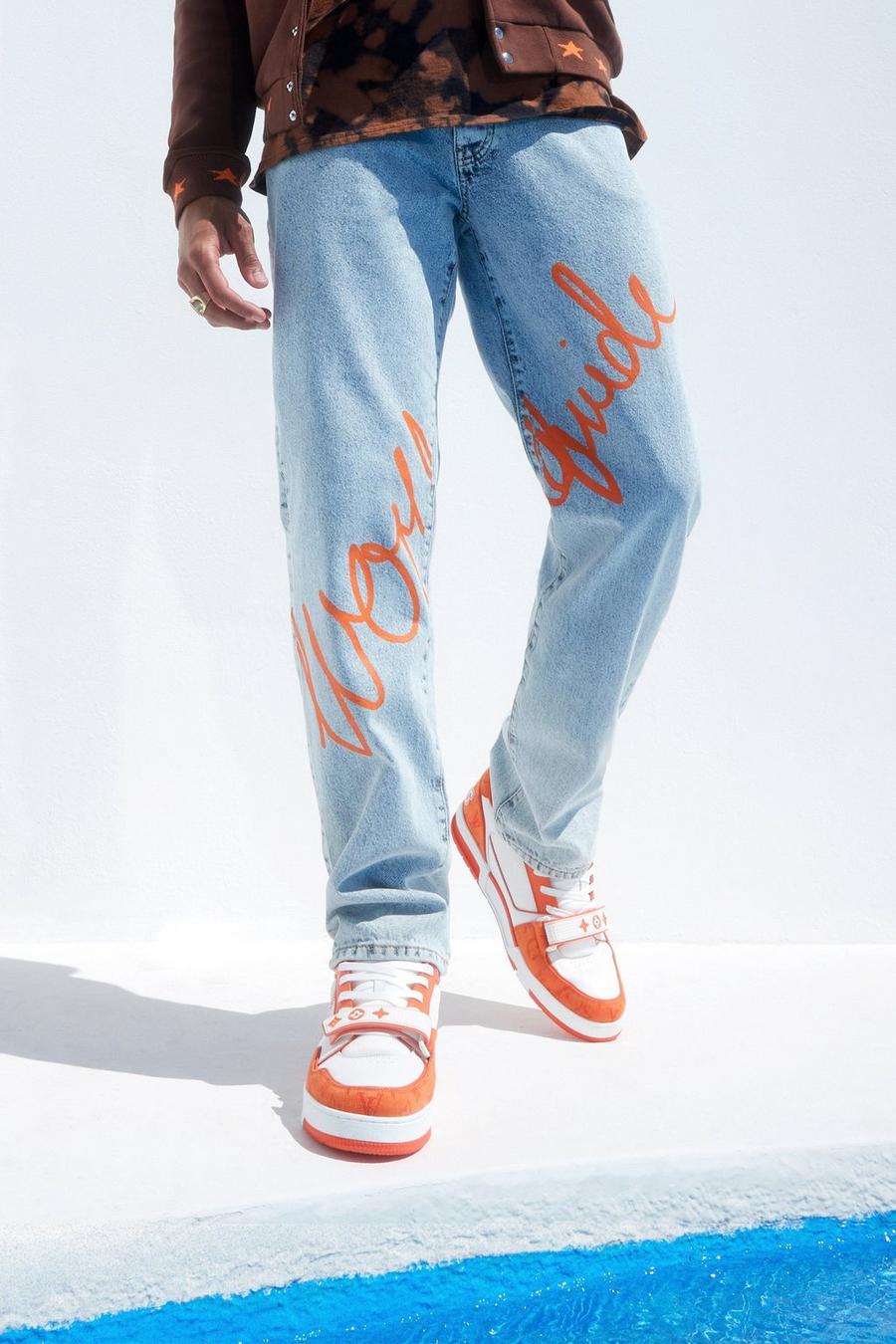 Ice blue Skinny Stretch Worldwide Printed Jeans image number 1