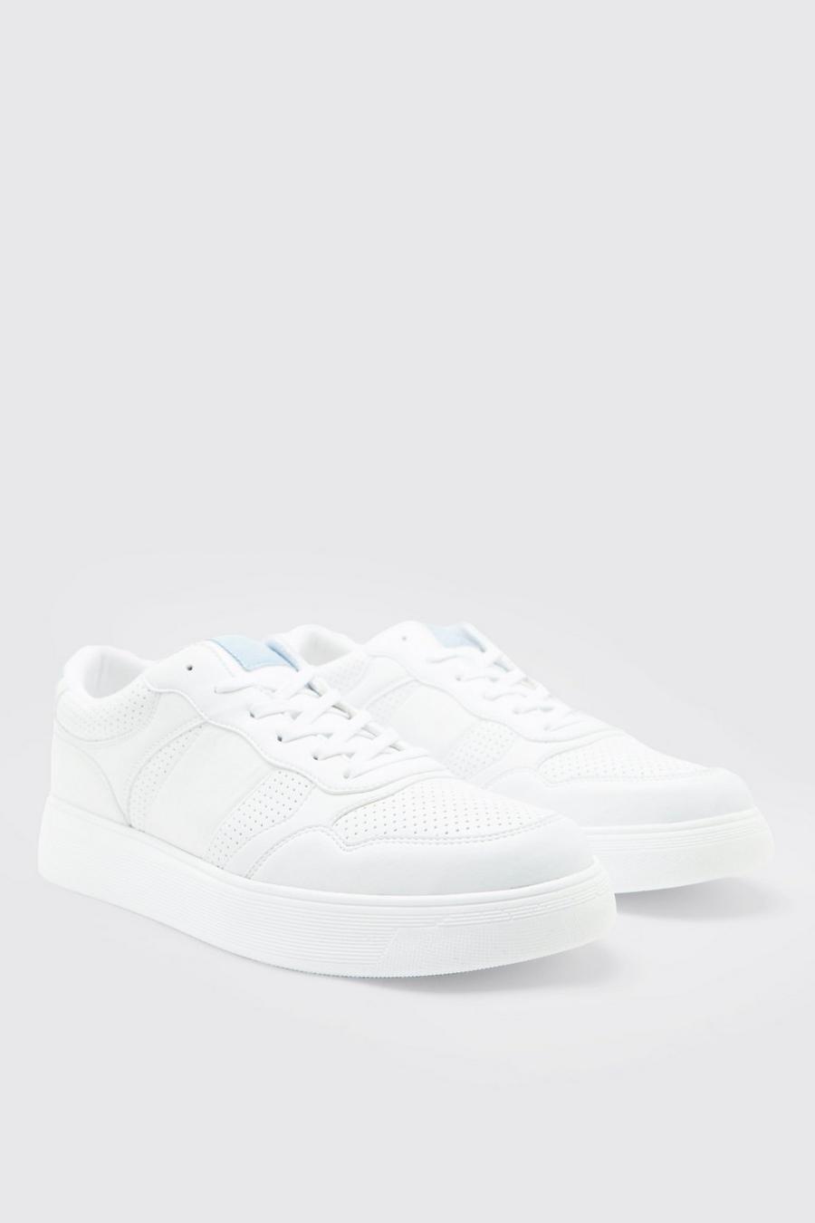 Perforiertes Sneaker mit Kontrast-Streifen, White weiß